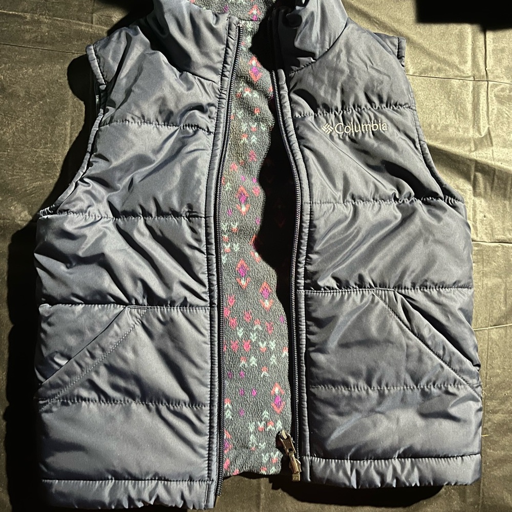 Columbia Blue Puffer Vest with Patterned Lining